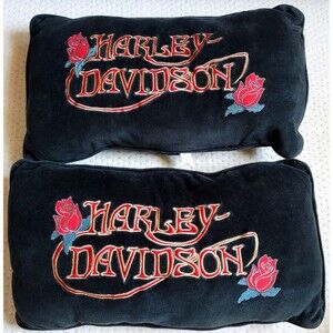 Set of 2 Vintage Harley Davidson Rose Embroidered Decorative Throw Pillow